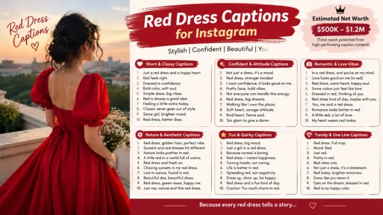 Red Dress Captions